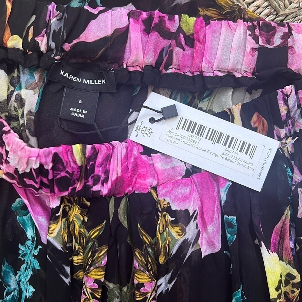 NWT Mirrored Tropical Viscose Georgette Off The Shoulder Beach Maxi Dress small - Picture 6 of 11